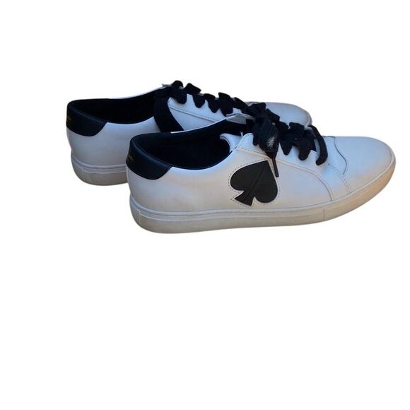 KATE SPADE FEZ WHITE LEATHER SNEAKER With Black Spade SIZE 10B - Picture 2 of 12